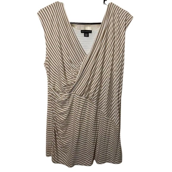 Metaphor Sleeveless Plunge Wrap V-Neck Beige and White Striped Top Size Large - Picture 2 of 8